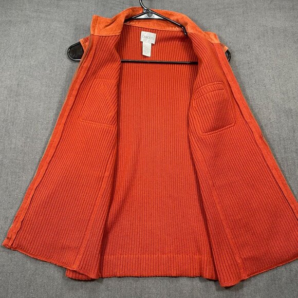 Chicos Womens Suede & Knit Rust Orange Sleeveless Vest With Gold Zipper Size 1 - Picture 3 of 12